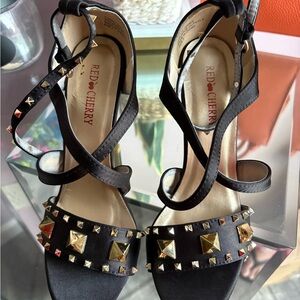 Red Cherry Black Studded Women's Sandals